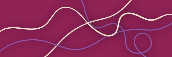 Deep purple background with a yellow squiggled line and a lighter purple squiggled line going from left to right.