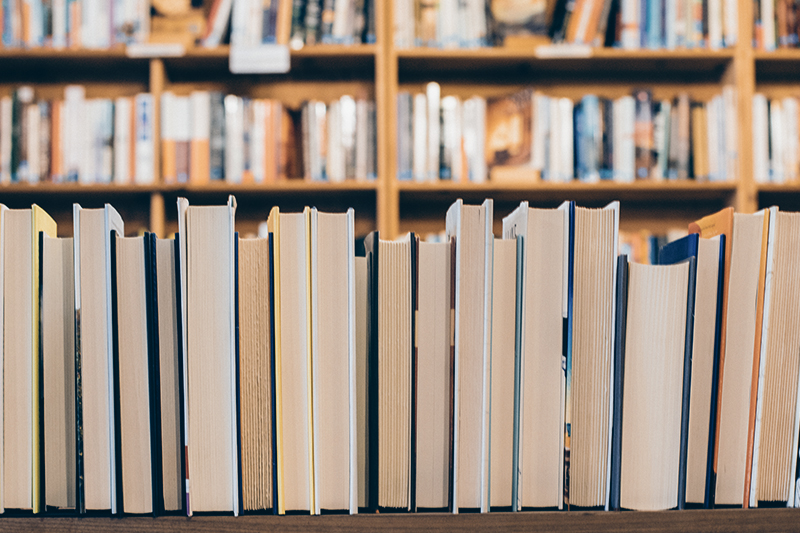 Image of books in a library